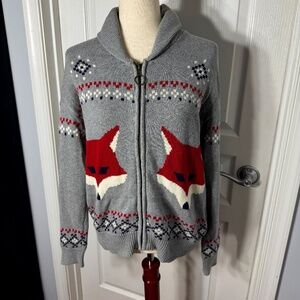 ModCloth Gray No Fox Given Fair Isle Zip-up Sweater - M
